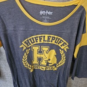 Warner Bros. Hufflepuff Long Sleeve Tee - Charcoal and Gold